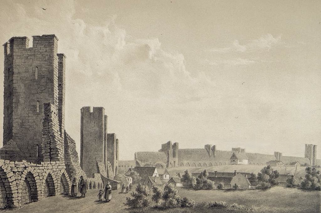 Visby, norra och östra muren av P.A Säve 1858